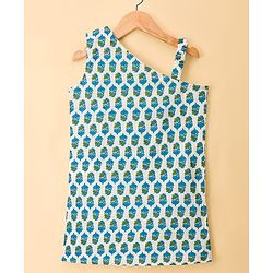 Pine Kids Cotton Woven Sleeveless Floral Printed Kurta & Palazzo Set With Dupatta - Light Blue