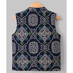 Pine Kids Cotton Woven Full Sleeves Printed Kurta Pyjama Set With Nehru Jacket - Green