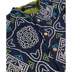 Pine Kids Cotton Woven Full Sleeves Printed Kurta Pyjama Set With Nehru Jacket - Green