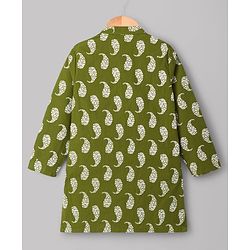 Pine Kids Cotton Woven Full Sleeves Printed Kurta Pyjama Set With Nehru Jacket - Green