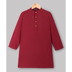 Pine Kids 100% Cotton Woven Full Sleeves Solid Kurta Pyjama Set With Floral Printed Jacket - Maroon