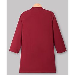 Pine Kids 100% Cotton Woven Full Sleeves Solid Kurta Pyjama Set With Floral Printed Jacket - Maroon