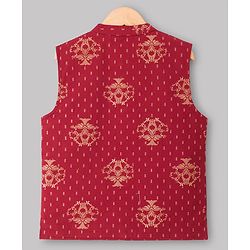 Pine Kids 100% Cotton Woven Full Sleeves Solid Kurta Pyjama Set With Floral Printed Jacket - Maroon