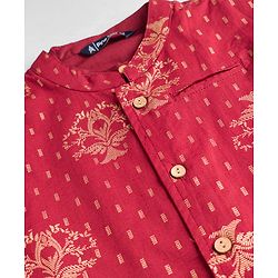 Pine Kids 100% Cotton Woven Full Sleeves Solid Kurta Pyjama Set With Floral Printed Jacket - Maroon