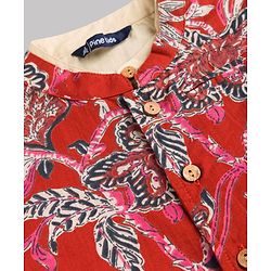 Pine Kids Cotton Woven Full Sleeves Kurta Pyjama Set With Floral Printed Nehru Jacket - Maroon