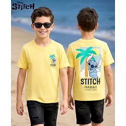 Pine Kids Disney Single Jersey Knit Half Sleeves T-Shirt With Front & Back Lilo & Stitch Print - Yellow