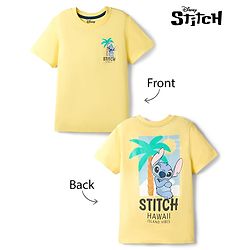 Pine Kids Disney Single Jersey Knit Half Sleeves T-Shirt With Front & Back Lilo & Stitch Print - Yellow