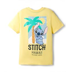 Pine Kids Disney Single Jersey Knit Half Sleeves T-Shirt With Front & Back Lilo & Stitch Print - Yellow