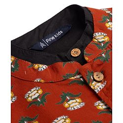 Pine Kids Cotton Woven Full Sleeves Floral Printed Kurta & Pyjama Set With Jacket - Black