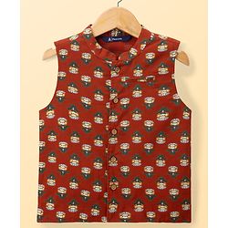 Pine Kids Cotton Woven Full Sleeves Floral Printed Kurta & Pyjama Set With Jacket - Black