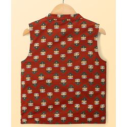Pine Kids Cotton Woven Full Sleeves Floral Printed Kurta & Pyjama Set With Jacket - Black