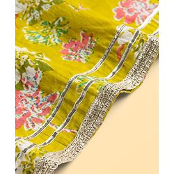 Pine Kids Cotton Woven Sleeveless Floral Printed Kurti & Sharara Set With Dupatta - Olive Green