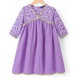 Pine Kids Rayon Woven Full Sleeves Floral Printed & Sequinned Kurta & Chudidar Set With Dupatta - Purple