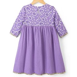 Pine Kids Rayon Woven Full Sleeves Floral Printed & Sequinned Kurta & Chudidar Set With Dupatta - Purple