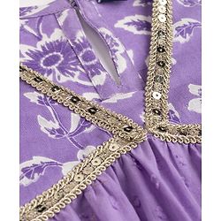 Pine Kids Rayon Woven Full Sleeves Floral Printed & Sequinned Kurta & Chudidar Set With Dupatta - Purple