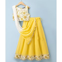 Pine Kids Rayon Woven Sleeveless Floral Printed Choli & Lehenga Set With Dupatta - Yellow