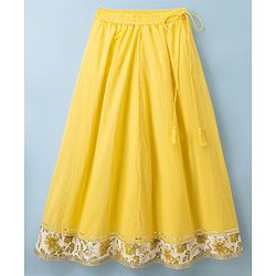 Pine Kids Rayon Woven Sleeveless Floral Printed Choli & Lehenga Set With Dupatta - Yellow