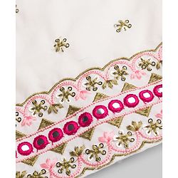 Pine Kids 100% Cotton Woven Sleeveless Floral Sequinned Choli Lehenga Set With Dupatta With Lace Detailing - White & Dark Pink
