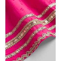 Pine Kids 100% Cotton Woven Sleeveless Floral Sequinned Choli Lehenga Set With Dupatta With Lace Detailing - White & Dark Pink
