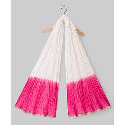 Pine Kids 100% Cotton Woven Sleeveless Floral Sequinned Choli Lehenga Set With Dupatta With Lace Detailing - White & Dark Pink