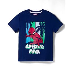 Pine Kids Disney Single Jersey Knit Half Sleeves T-Shirt With Spider Man Print - Navy Blue