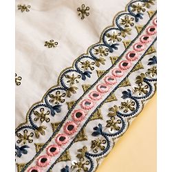 Pine Kids 100% Cotton Woven Sleeveless Sequinned Floral Choli & Lehenga Set With Dupatta - Navy Blue