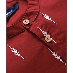 Pine Kids Cotton Woven Full Sleeves Kurta Pyjama Set With Floral Print - Maroon