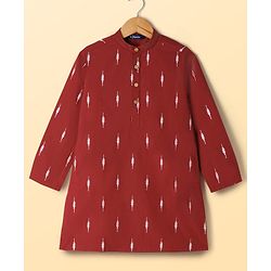 Pine Kids Cotton Woven Full Sleeves Kurta Pyjama Set With Floral Print - Maroon