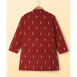 Pine Kids Cotton Woven Full Sleeves Kurta Pyjama Set With Floral Print - Maroon