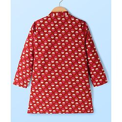 Pine Kids 100% Cotton Woven Full Sleeves Floral Printed Kurta & Pyjama Set - Red