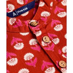 Pine Kids 100% Cotton Woven Full Sleeves Floral Printed Kurta & Pyjama Set - Red