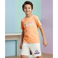 Pine Kids Single Jersey Knit Half Sleeves T-Shirt & Shorts Set with Gaming Print - Peach