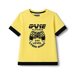 Pine Kids Single Jersey Knit Half Sleeves Game Printed T-Shirt & Shorts Set - Yellow