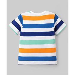 Pine Kids Single Jersey Knit Half Sleeves Striped T-Shirt with Text Print - White