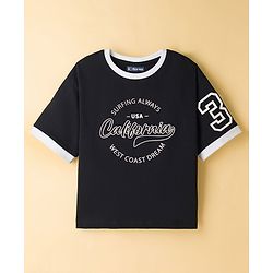 Pine Kids Single Jersey Knit Drop Shoulder Half Sleeves T-Shirt & Shorts Set with California Print - Black