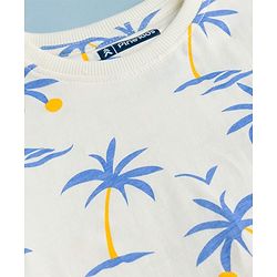 Pine Kids Single Jersey Knit Half Sleeves T-Shirt & Shorts Set With Tree Print - White