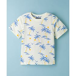 Pine Kids Single Jersey Knit Half Sleeves T-Shirt & Shorts Set With Tree Print - White
