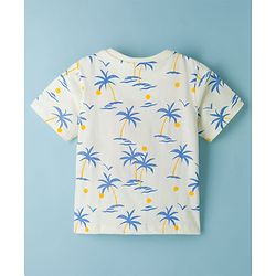 Pine Kids Single Jersey Knit Half Sleeves T-Shirt & Shorts Set With Tree Print - White