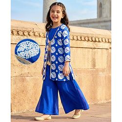 Pine Kids Woven Printed Indo Western  Kurti Palazo Set - Royal Blue