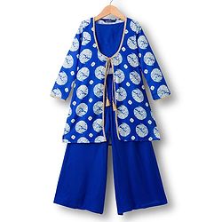 Pine Kids Woven Printed Indo Western  Kurti Palazo Set - Royal Blue