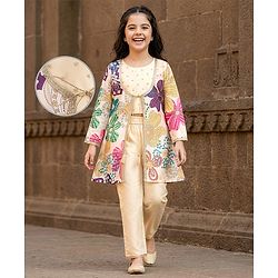 Pine Kids Satin Woven Indo Western Set with Floral Print - Multicolor