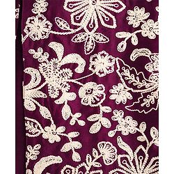 Pine Kids Woven Full Sleeves Kurta Pyjama Set With Floral Embroidered Nehru Jacket - Wine