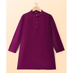Pine Kids Woven Full Sleeves Kurta Pyjama Set With Floral Embroidered Nehru Jacket - Wine