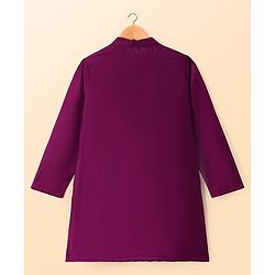 Pine Kids Woven Full Sleeves Kurta Pyjama Set With Floral Embroidered Nehru Jacket - Wine