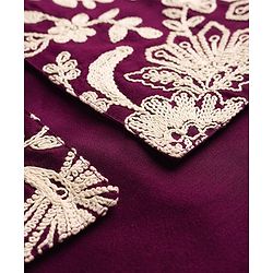 Pine Kids Woven Full Sleeves Kurta Pyjama Set With Floral Embroidered Nehru Jacket - Wine