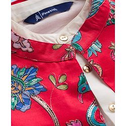 Pine Kids Woven Full Sleeves Kurta Pajama Set with Jacket & Floral Print - White