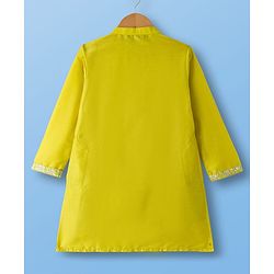 Pine Kids Woven Full Sleeves Kurta Pyjama Set With Floral Embroidery - Lime Green & White