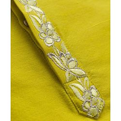 Pine Kids Woven Full Sleeves Kurta Pyjama Set With Floral Embroidery - Lime Green & White