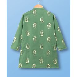 Pine Kids Woven Full Sleeves Kurta Pyjama Set With Foil Floral Print - Olive Green & White
