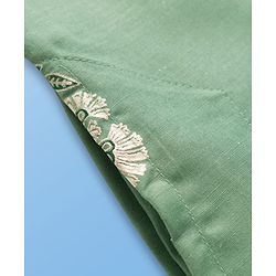 Pine Kids Woven Full Sleeves Kurta Pyjama Set With Foil Floral Print - Olive Green & White